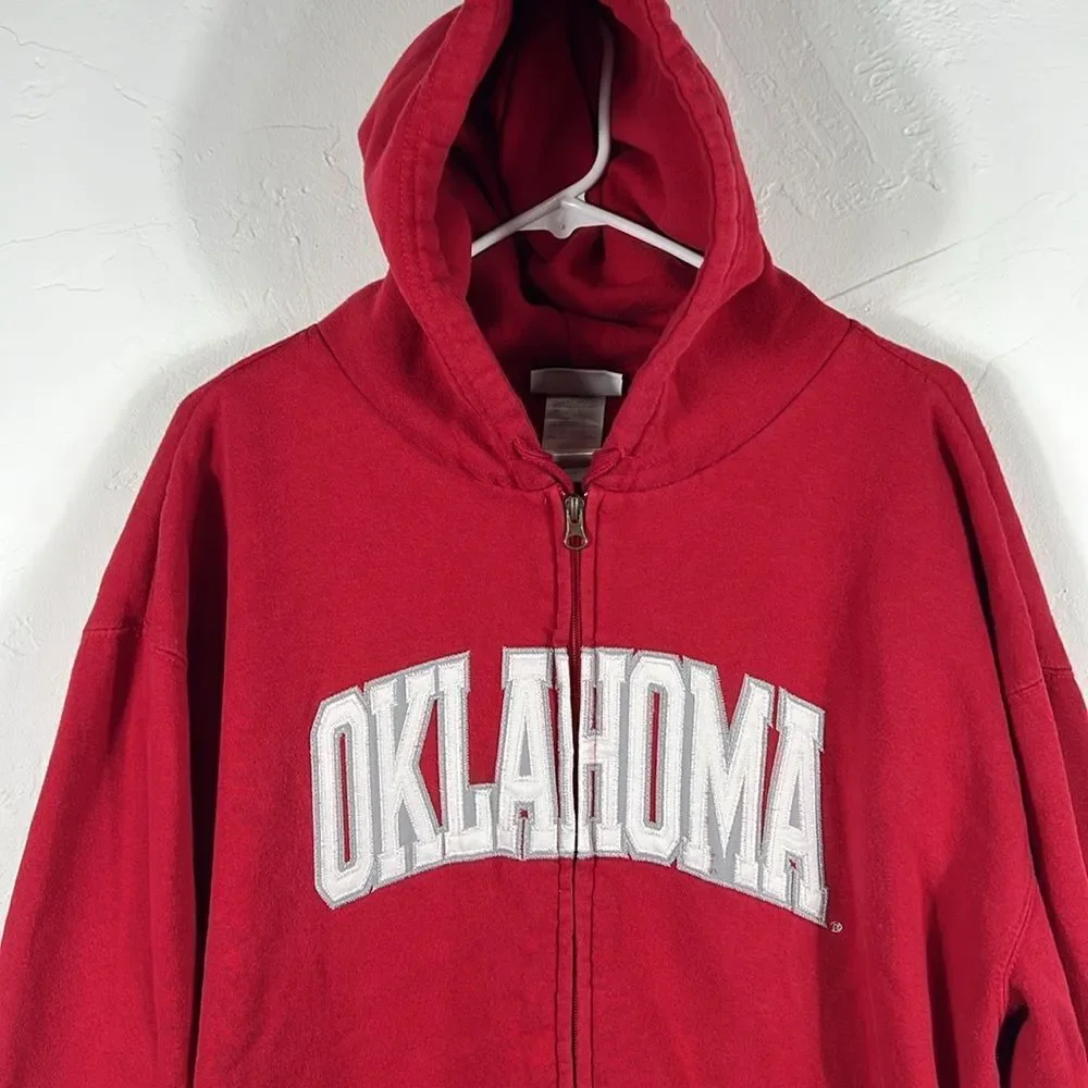 🏈 Vintage OKLAHOMA SOONERS College Zip Up Embroidered HOODIE Sweatshirt XL -EUC